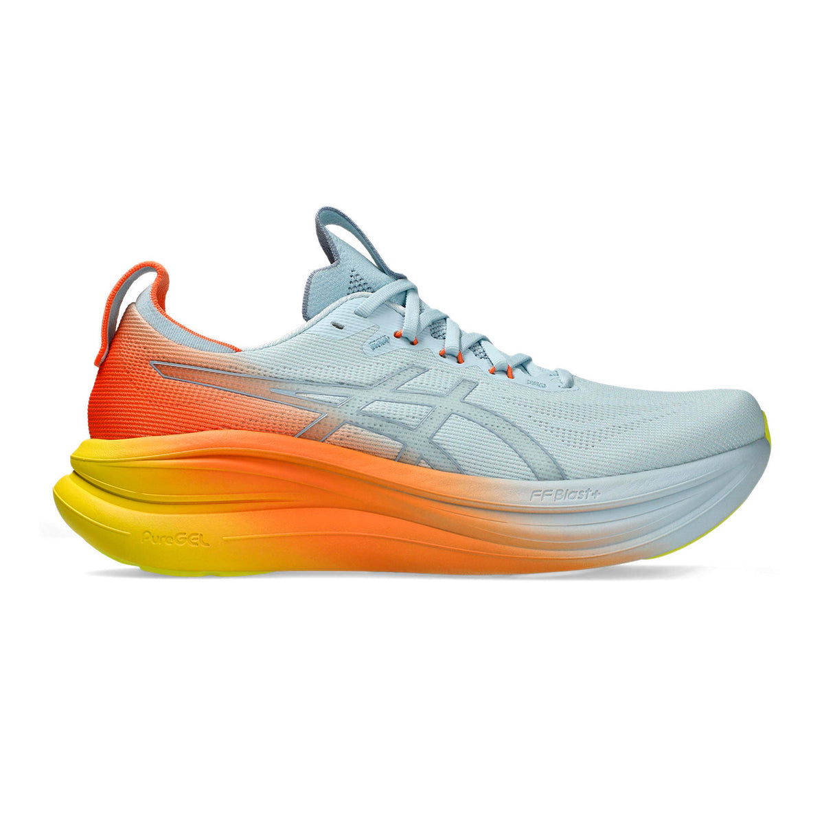 ASICS Gel-Nimbus 28 Sunny Sizzle Chaussure de running sans stabilisateurs Hommes-bleu clair, orange