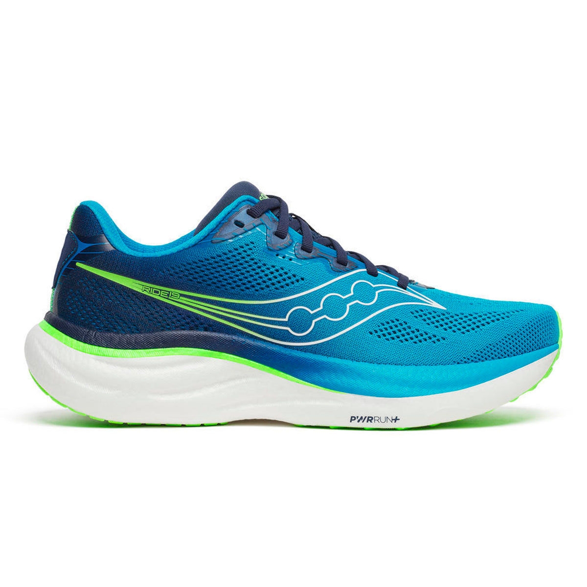 Saucony Ride 19 Chaussure de running sans stabilisateurs Hommes-bleu, vert fluo